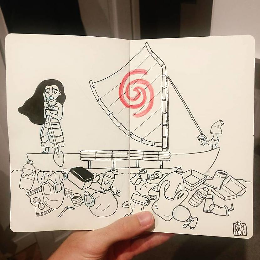 Moana atklāj 7 kontinentu Autors: dueto Franču mākslinieks rada attēlus, kuros fantāziju tēli tiekas ar vides problēmām