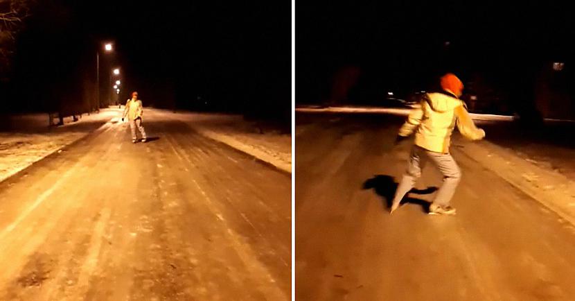 Foto Ekrānscaronaviņscaron... Autors: matilde «Ideāla slidotava!» Latviete kreatīvi nodod sveicienu ceļu uzturētājiem